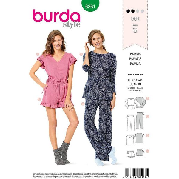 Patron Burda 6261 - Pyjama et pyjashort pour femmes