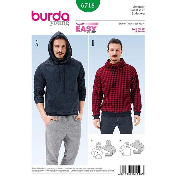 Patron Burda 6718 - Sweatshirt Homme