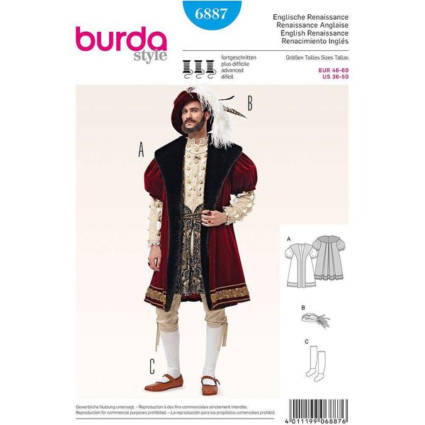 Patron Burda Carnaval 6887 - DéGuisement Historique Renaissance Anglaise-image