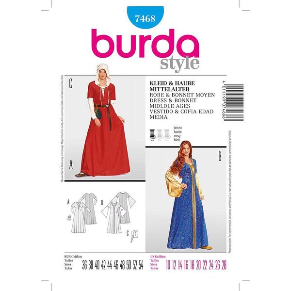 Patron Burda Carnaval 7468 - DéGuisement Historique Robe, Bonnet Moyen - ÂGe-image