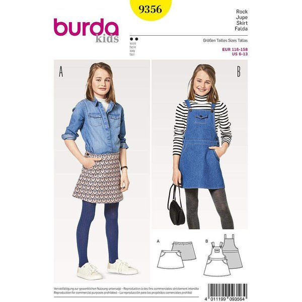 Patron Burda Kids 9356 - Jupe et salopette