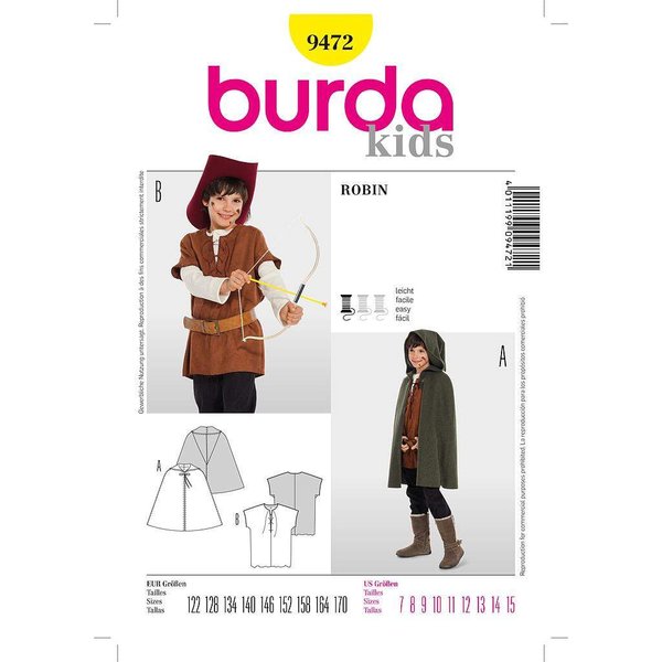 Patron Burda 9472 - Déguisement Historique Robin des bois