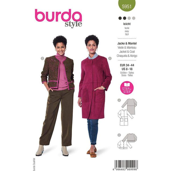 Patron Burda 5951 - Veste courte carrée & manteau sans col