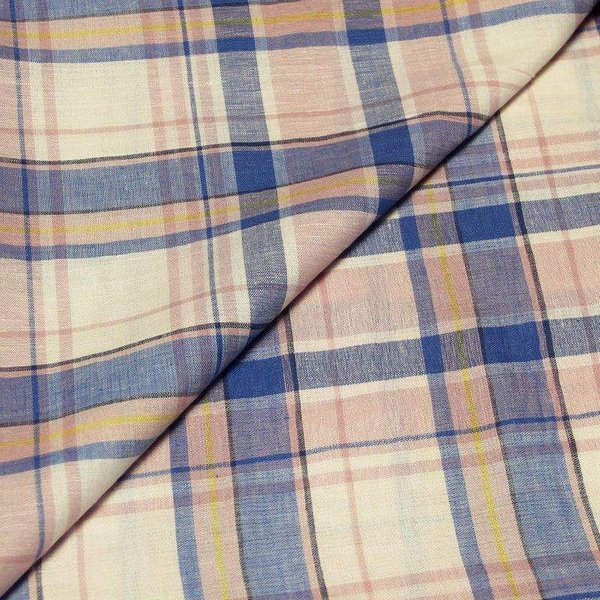 Tissu chemise 100% coton - Carreaux bleu & rose