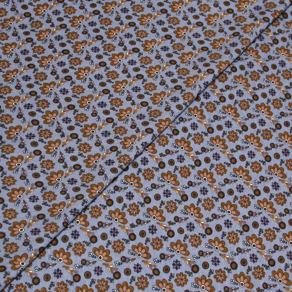 Jersey Coton & éLasthanne - Fleuri Marron Fond Bleu-image