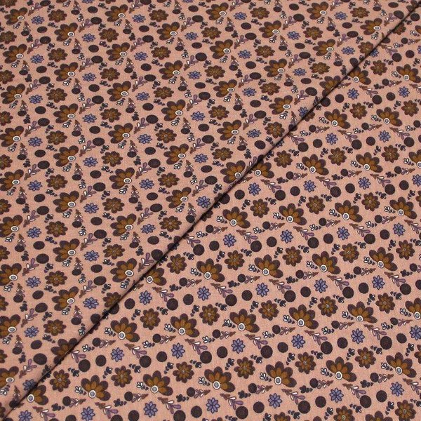 Jersey Coton & éLasthanne - Fleuri Marron Fond Rose-image