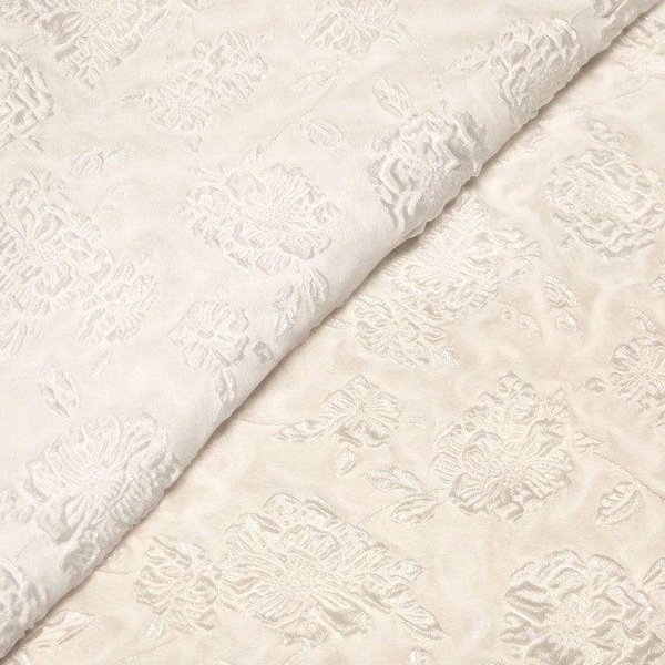 Tissu Brocart - Fleuri Blanc Optique Ton Sur Ton-image