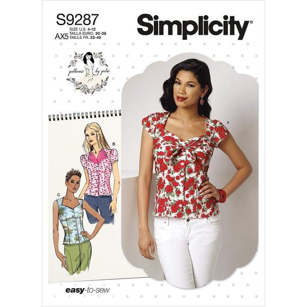 Patron Simplicity 9287.AX5 - Top Femme avec décolleté en cœur, boutonné au devant