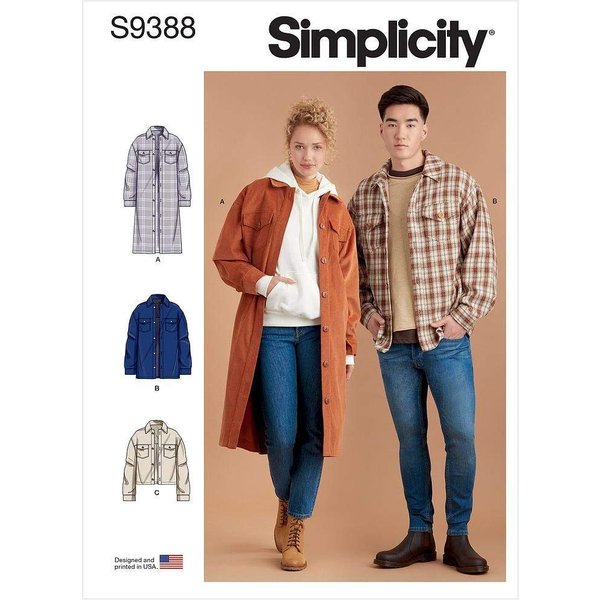 Patron Simplicity 9388.A - Vestes chemise unisexe