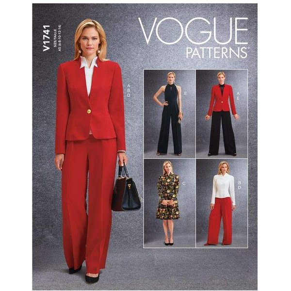 Patron Vogue 1741 A5 - Ensemble Veste AjustéE, Robe, Pantalon Large Et Combinaison-image