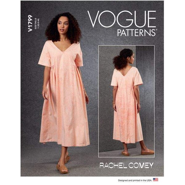 Patron Vogue 1799 Y - Robe éVaséE à Col V Avec Fronces-image