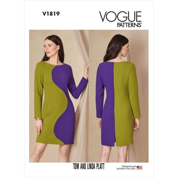 Patron Vogue 1819 F5 - Robe Droite à DéCoupe Frontale AsyméTrique-image