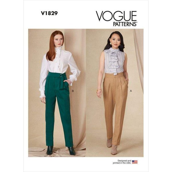 Patron Vogue 1829 F5 - Pantalon Femme Taille Haute Avec Plis Frontaux-image
