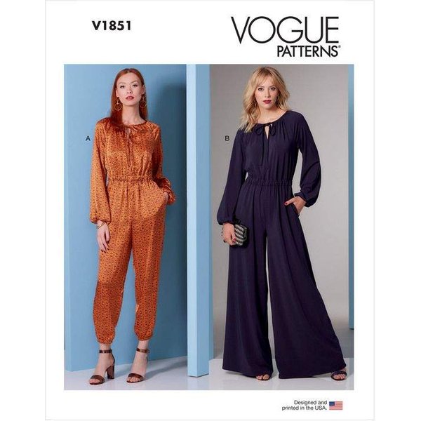 Patron Vogue 1851 A - Combinaison avec noeud au décolleté, taille resserrée et variations de pantalon