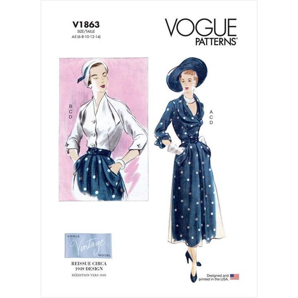 Patron Vogue 1863 F5 - Ensemble RéTro : Blouse, Ceinture Et Jupe éVaséE-image