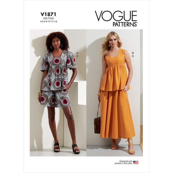 Patron Vogue 1871 F5 - Ensemble Comprenant Un Top, Un Short Et Une Jupe à éLastique-image