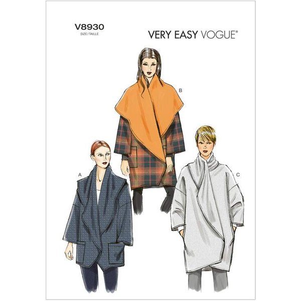 Patron Vogue 8930 Zz - Manteau Femme Avec Col Large Et Renversé-image