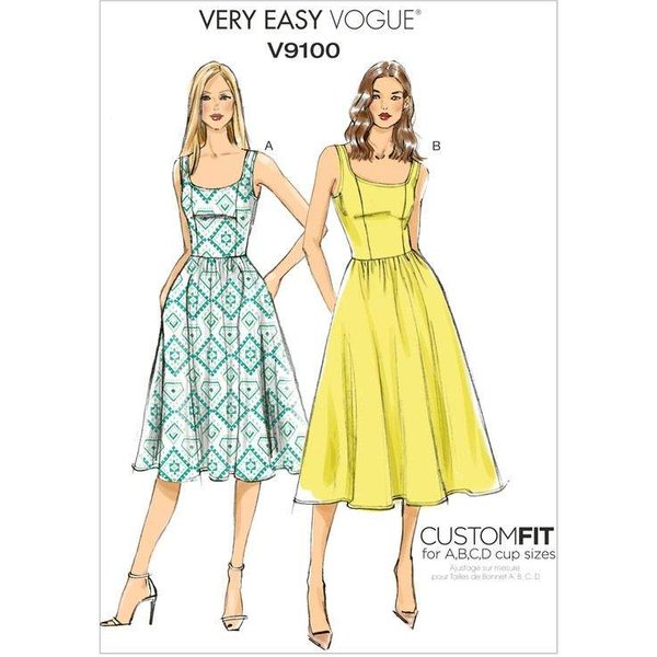 Patron Vogue 9100 E5 - Robe Femme Avec Jupe PlisséE Et Bretelles-image