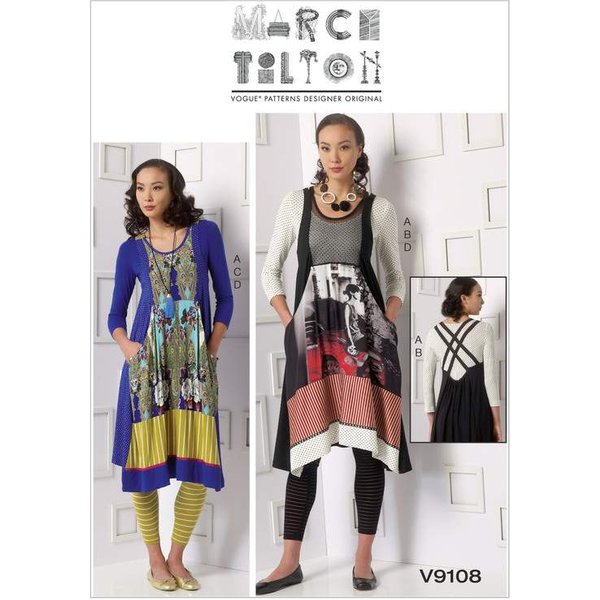 Patron Vogue 9108 Y - Top Femme à Manches Longues, Robe Avec Poches Et Legging-image