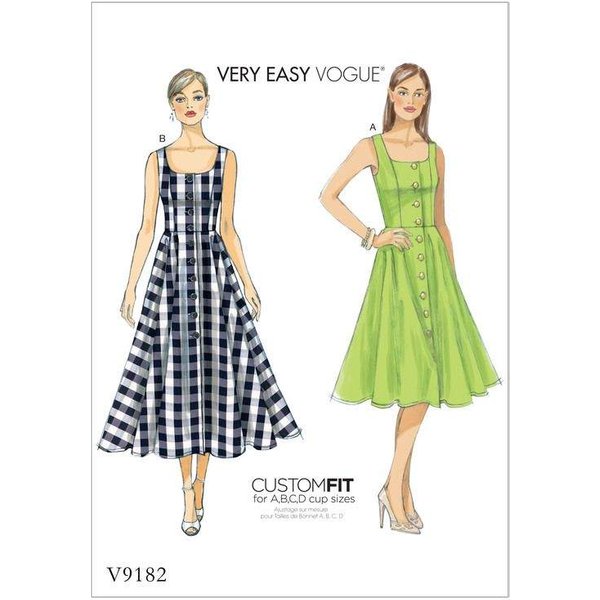 Patron Vogue 9182 E5 - Robe BoutonnéE Sur Le Devant Avec Bretelles-image