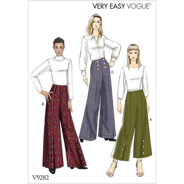 Patron Vogue 9282 Osz - Pantalons Femme éVaséS, Style Palazzo, Avec DéTails Boutons-image
