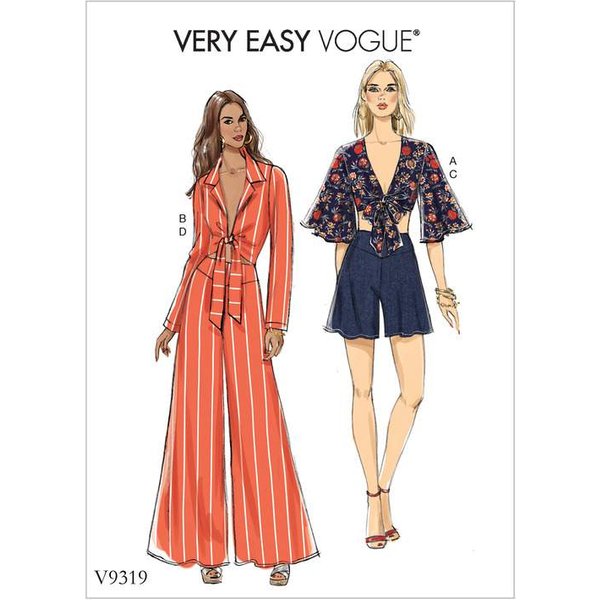 Patron Vogue 9319 E5 - Ensemble Pour Femme : Top Et Veste à NœUd Style BoléRo, AccompagnéS D'un Short Et D'un Pantalon-image
