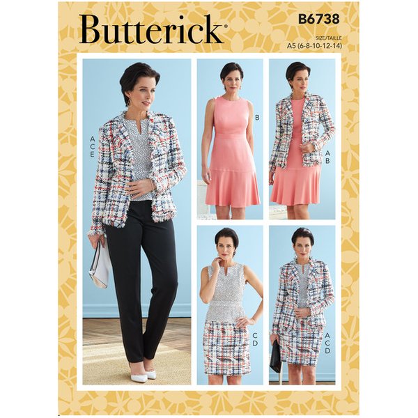 Patron Butterick 6738/E5 - Veste, Robe, Haut, Jupe Et Pantalon-image