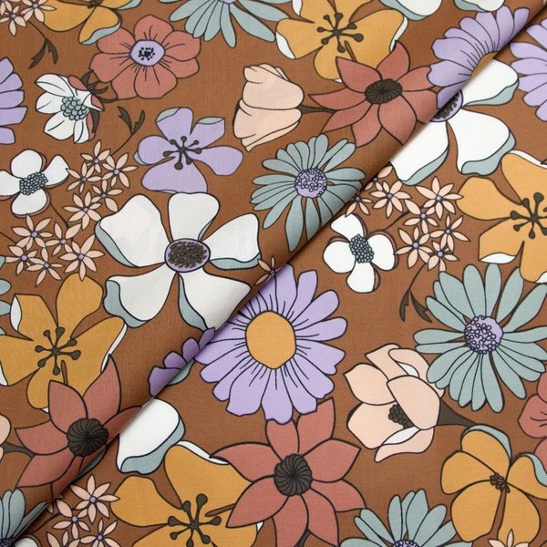 Percale 100% Coton Peigné Luxe - Fleurs Fond Marron-image