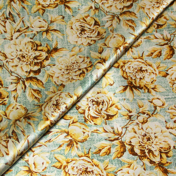 Satin 100% soie - Fleuri fond vert clair