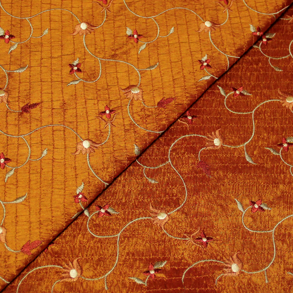 Soie Sauvage 100% Soie BrodéE - Fleuri Fond Orange BrûLé-image