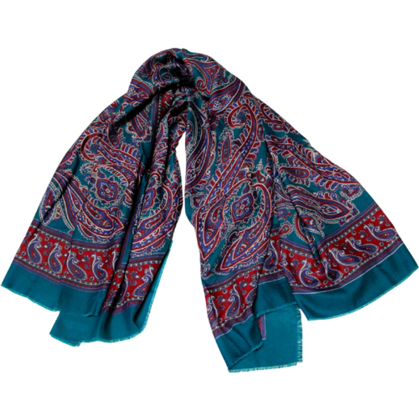 Foulard twill - Motif cachemire bleu canard