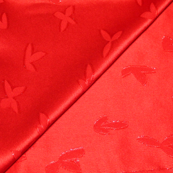 Broché CrêPe Envers Satin De Soie Jacquard - Feuille Rouge-image