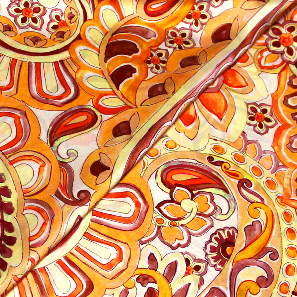 Satin 100% Soie - Cachemire Ton Orange-image