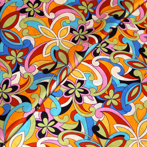 Satin 100% Soie - Fleuri Vintage Multicolore-image