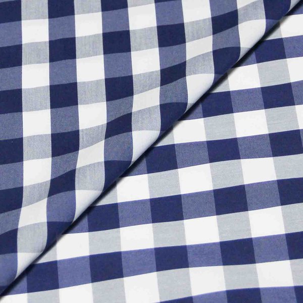 Popeline 100% Coton Peigné - Carreaux Bleu Marine-image