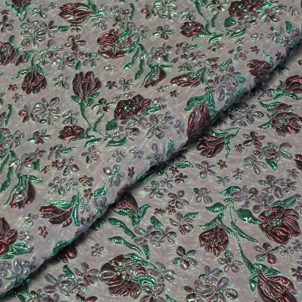 Tissu Brocart - Fleur Vert & Rouge-image