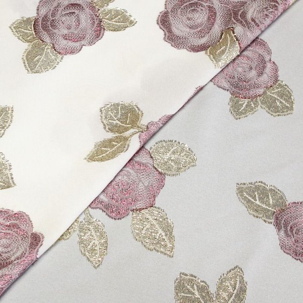 CrêPe Envers Satin De Soie Jacquard - Bouquet De Rose Fuchsia & Or-image