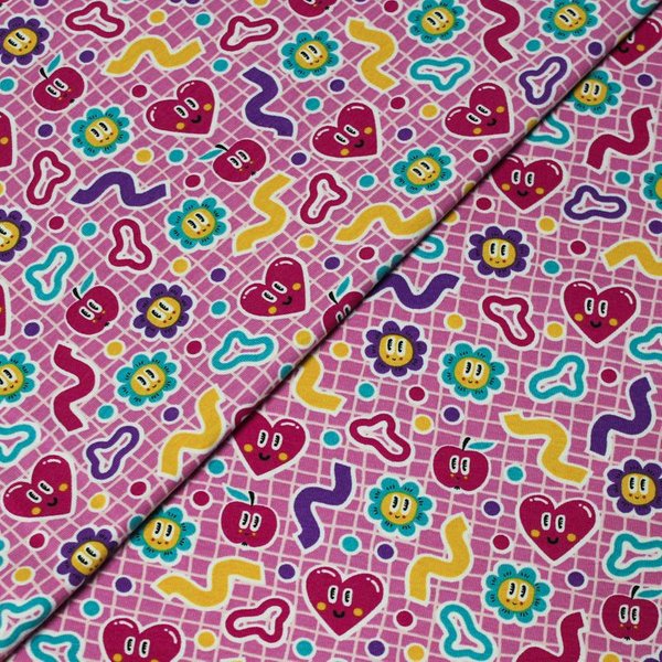 Jersey Imprimé Coton & éLasthanne - Motif Fun Coloré Fond Rose-image