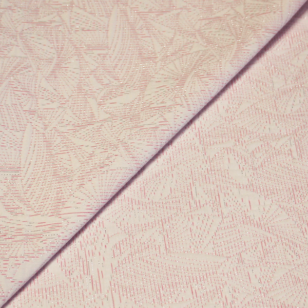 Tissu broché - Blanc & rose détails argent