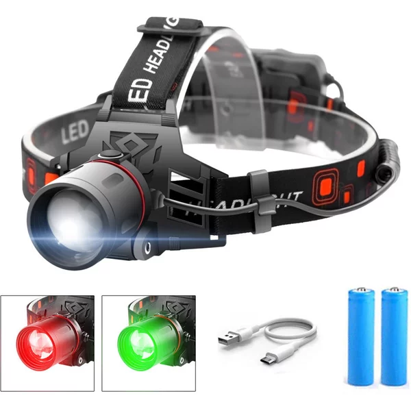 T6 Multi-Color Zoom LED Headlamp with Rechargeable Battery Options