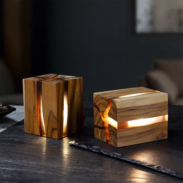 Rustic Cracked Wood LED Desk Lamp with USB - Adjustable & Glare-Free