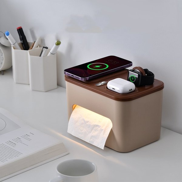 Elegant 3-in-1 Wireless Charging Bedside Organizer with Nightlight & Power Outlets