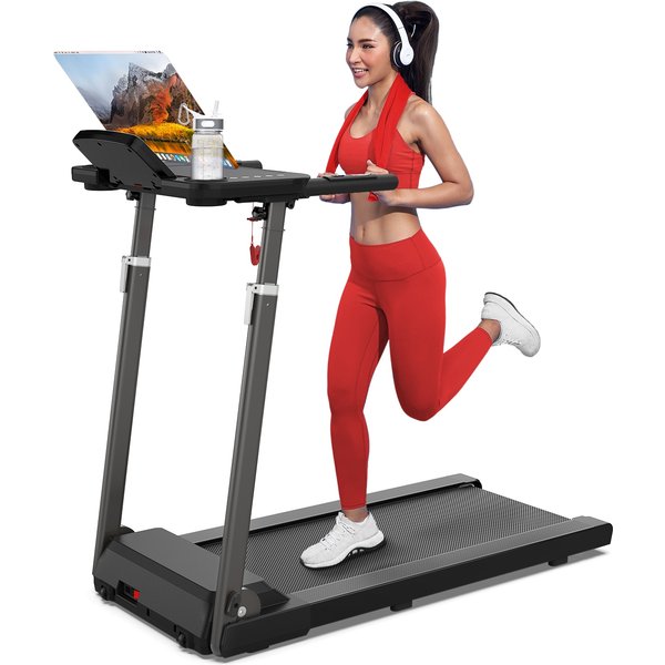 Quiet 3.0 HP Foldable Treadmill with Integrated Adjustable Standing Desk & Bluetooth