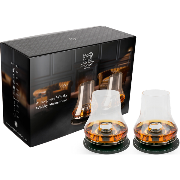 The Peugeot Whisky Tasting Set is the ideal gift for the whisky connoissuer or someone who is just starting on their journey to discover the pleasure of whisky . With two tasting glasses, chilling bases and coasters included, as well as a tasting booklet, you can discuss the colour, aroma and flavou