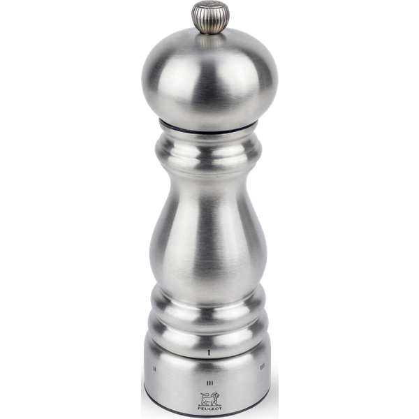 The Peugeot Paris Chef pepper mill made entirely of stainless steel is durable, reliable, efficient, and dazzling, so it's no wonder it is the pepper mill of choice for the greatest chefs around the world. Suitable for usage in the most intense cooking environments, this pepper mill will instantly a