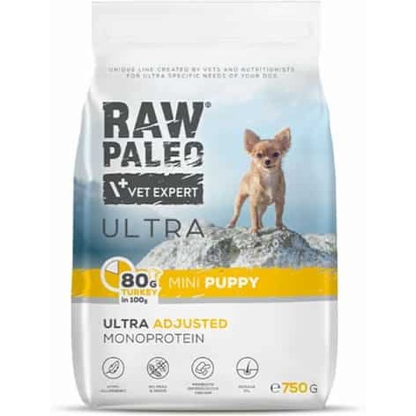 Hundetrockenfutter – Raw Paleo Ultra Truthahn Puppy Mini 750g
