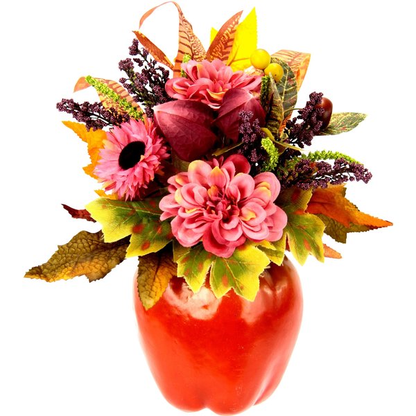 Kunstblumengesteck "Dahlien im Apfeltopf"