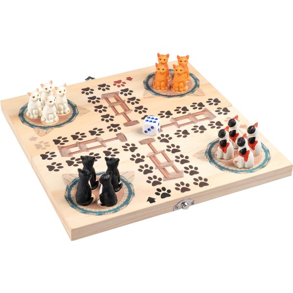 genialoLudo-Brettspiel „Katzenärger“, Holzspielbrett, 16 Spielfiguren + Würfel