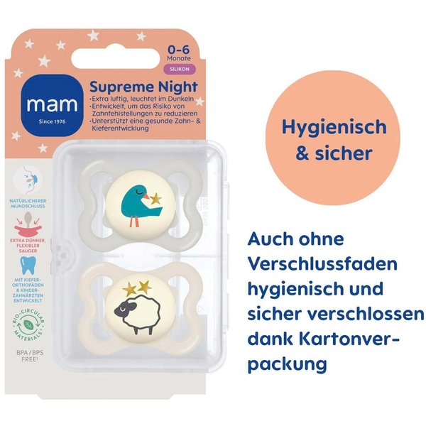 Mam 2er-Pack Schnuller Supreme Night Silikon, 0-6M