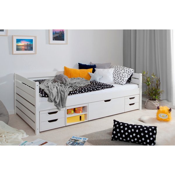 Ticaa Sofabett Naomi inkl. Funktionsschubkästen, 120x200, Weiß